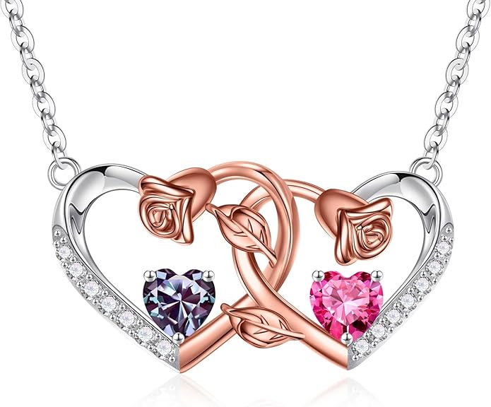 Iefil Chrismas Gifts for Wife - 925 Sterling Silver Rose Birthstone Necklace, Stocking Stuffers for Women Wife Girlfriend Mom