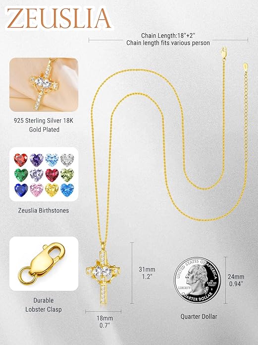 Zeuslia Double Birthstone Necklace Gifts for Wife - 925 Sterling Silver Sunflower/Rose/Crown Cross/Compass/Heart Pendant I Love You Necklace, Anniversary Birthday Gifts for Wife Girlfriend Mom Her