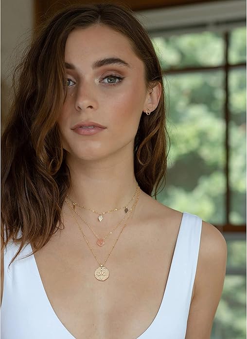 CANEVINKA 18K Gold Plate Coin Pendant Necklace for Women Dainty Compass Sunflower Necklaces Personalized Chain Layered Jewelry