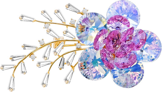 KZQtriid Brooches For Women,14k Gold Plated Copper,Crystal Roselle Cubic Zirconia Brooch Pins For Women ，Crystal Broach,Flower Broach