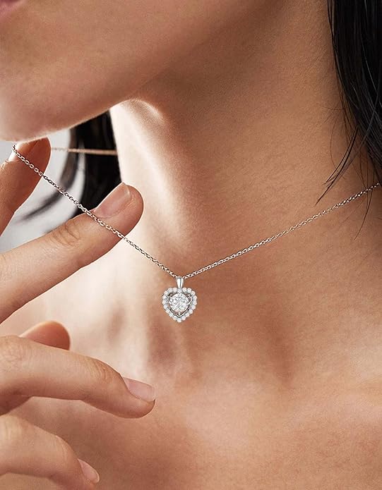MomentWish Necklace for Women, Sparkling Gift for Her, 1Carat Moissanite Heart Pendent for Her, 925 Sterling Silver Dance Necklace for Anniversary Christmas Valentines