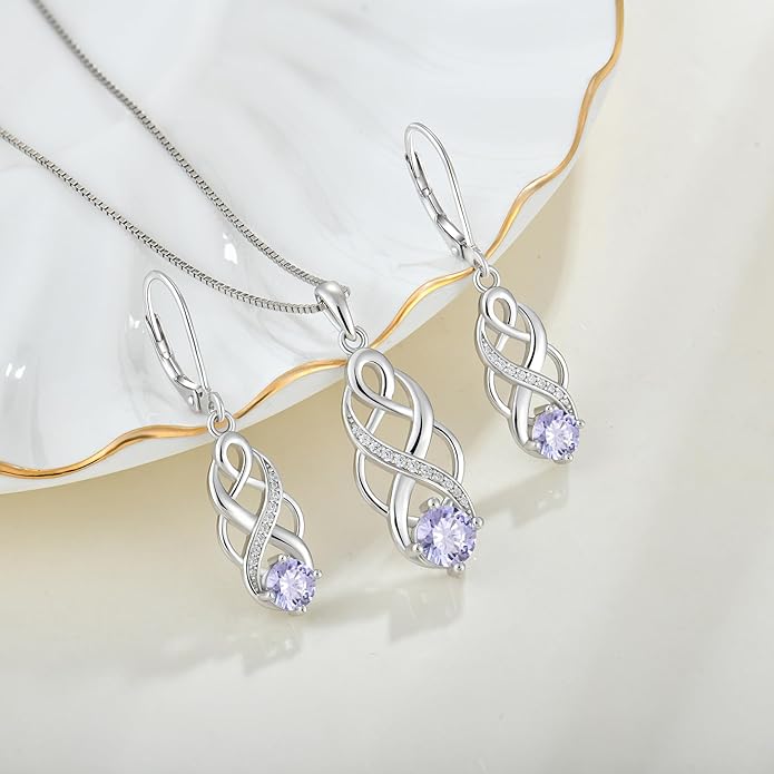 Infinity Irish Celtic Knot Jewelry Set for Women Alexandrite Necklace & Earrings June Birthstone Jewelry Gifts