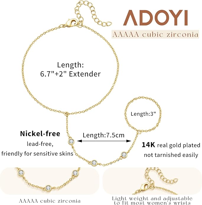 adoyi Gold Bracelets for Women, 14K Gold Plated Stackable Bracelet Stack Set Adjustable Charm Paperclip Chain Cuban Link Layered Waterproof Jewelry Sets Gifts for Womens 6.0/6.8/7.2"