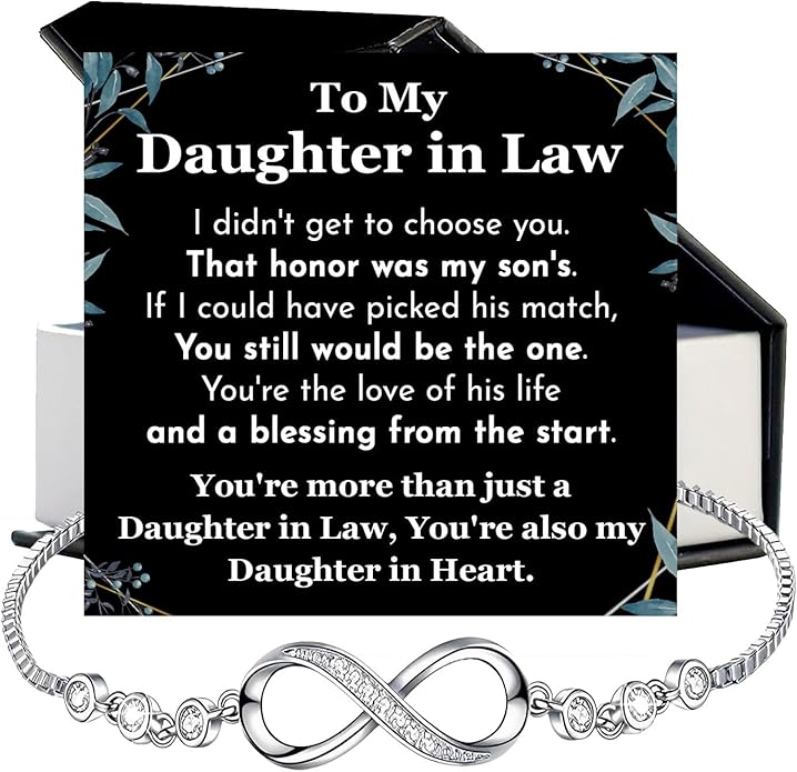 To My Beautiful Daughter In Law Bracelet From Mother-In-Law, Daughter In Law Birthday Gifts, Infinity Star Heart Bracelet For Her With Heartfelt Message Card & Elegant Box, Bonus Daughters Bracelets