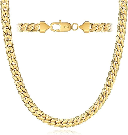 DFUNH 7MM Cuban Link Chain for Men Silver Chains, Silver Mens Chain Necklace,316L Stainless Steel and 14K White Gold /14K Gold Filled, Gold/Silver Chain for Men Necklace