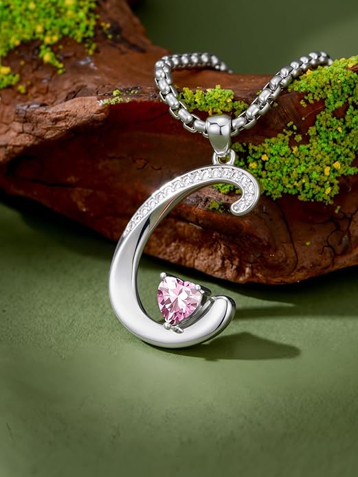 Christmas Gifts for Women Alphabet A to Z Initial Birthstone Pendant Necklaces for Women - 18k White Gold Plated Personalized Name Jewelry Valentine Mothers Day Birthday Gifts for Women Her Girlfriend
