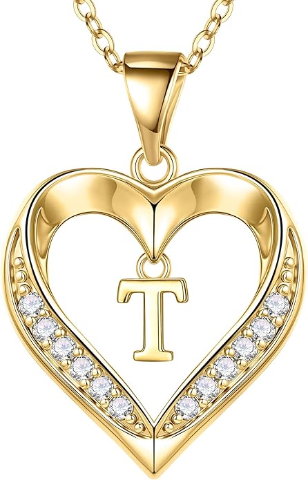 Turandoss Heart Initial Necklaces for Women - Dainty 14K Gold Plated CZ Heart Pendant Necklace with Tiny Letter A-Z, Non Tarnish Waterproof Trendy Jewelry Gifts for Mom Wife Girlfriend