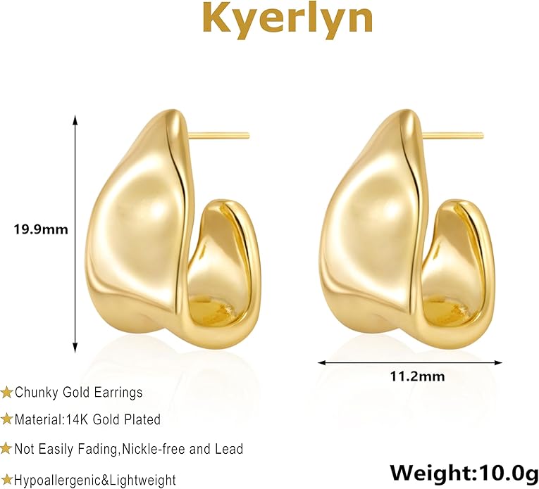 Kyerlyn Chunky Gold Earrings for Women, 14K Gold/Silver Plated Statement Geometric Dangle Drop Earrings Chunky Trendy Knot Stud Hypoallergenic Fashion Jewelry Gift