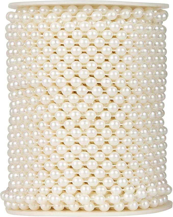 ZPEXRV 82 Feet Crafts Faux Pearl Roll 6mm Pearl Garland for Wedding Centerpiece Backdrop Christmas Tree and Flowers Decoration DIY (Ivory)