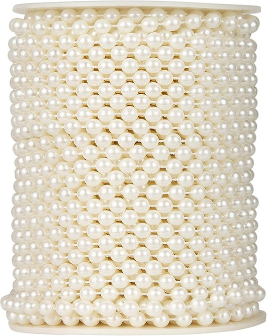ZPEXRV 82 Feet Crafts Faux Pearl Roll 6mm Pearl Garland for Wedding Centerpiece Backdrop Christmas Tree and Flowers Decoration DIY (Ivory)