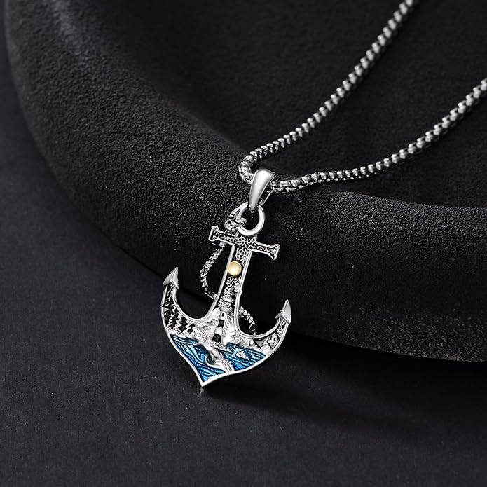 LEECCI Anchor Wave/Four Leaf Clover/Surfboard Necklace 925 Sterling Silver Anchor Pendant Jewelry Gift Graduation Gift for Men Women