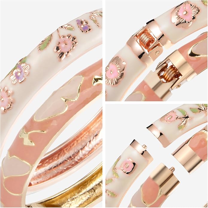 UJOY Cloisonne Bracelet Butterfly Hinge Indian Cuff Bangle Enameled Jewelry Flower Bracelets for Women Gift Box 55A114