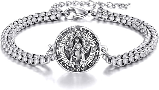 YFN Patron Saint Bracelet Sterling Silver Religious Protector Bracelet Jewelry Gift for Women Men