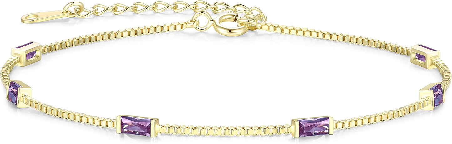 LOUISA SECRET Birthstone Bracelets for Women, 925 Sterling Silver Dainty Simple Women Charm Link Bracelet, Birthday Anniversary Jewelry Gifts for Women Wife Mom Her