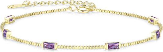 LOUISA SECRET Birthstone Bracelets for Women, 925 Sterling Silver Dainty Simple Women Charm Link Bracelet, Birthday Anniversary Jewelry Gifts for Women Wife Mom Her