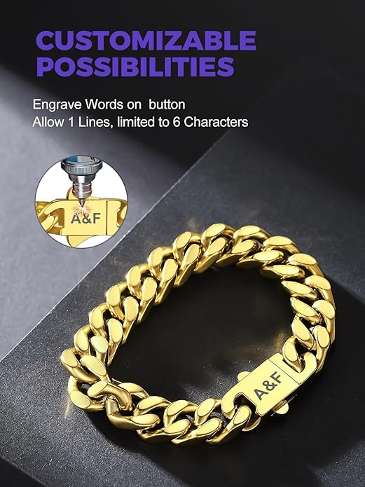 Richsteel 5/7/9/12mm Wide Miami Cuban Link Chain Bracelet for Men Women,Stainless Steel/Gold/Black Plated,7.4/8.2/9 Inch Length,Hip Hop Urban Street-wear Jewelry(Gift Wrapped)