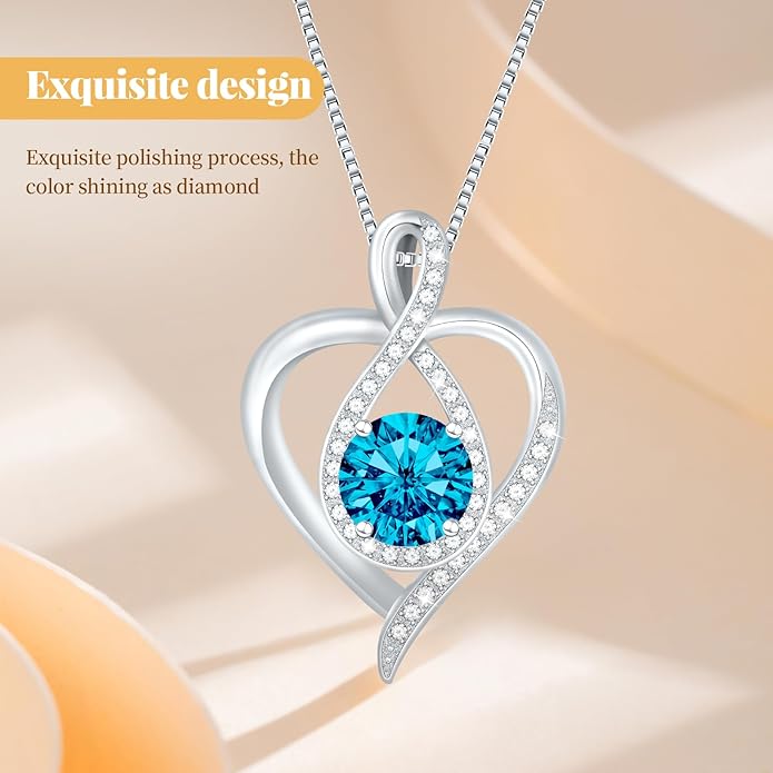 925 Sterling Silver Infinity Heart Necklace for Women, Rhodium Plated Cubic Zirconia Pendant Gift for Girlfriend Wife Mom - Anniversary Valentine's Day Birthday Present with Elegant Gift Box