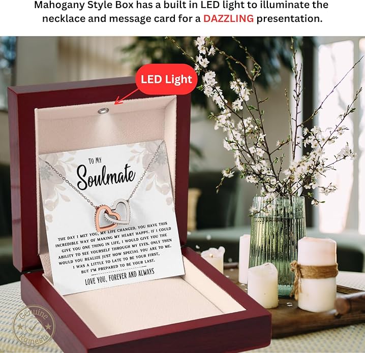 To My Soulmate Necklace For Women, Soul Mate Jewelry for Women, Future Wife Gifts, To My Wife Necklace from Husband, Gifts for Girlfriend, Pendant With Message Card