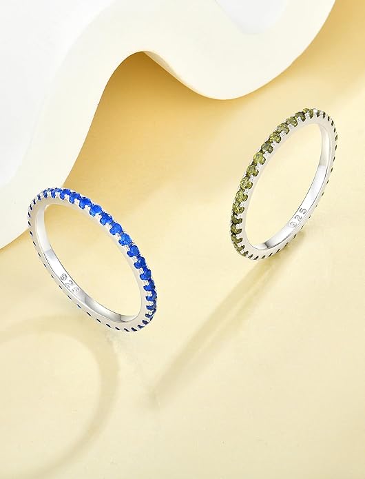 YL Stackable Ring 925 Sterling Silver Wedding Eternity Bands Birthstone Stacking Rings for Women