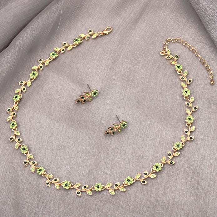 Austrian Crystal Rhinestone Choker Necklace Dangle Earring Link Bracelet Jewelry Set for Brides Bridesmaid Prom Costume Accessories for Women