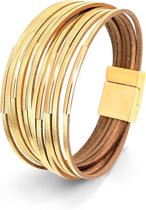 ENGCKSHI Wrapped Bracelets for Women,Leather Bracelet,Boho Bracelets for Women,Multi-Layer Pearl Crystal Bracelet Bangle Jewelry