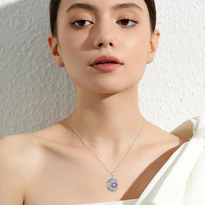 Evil Eye Necklace 925 Sterling Silver Nazar Eye Pendant Necklace Protection Amulet Jewelry Gifts for Women Men