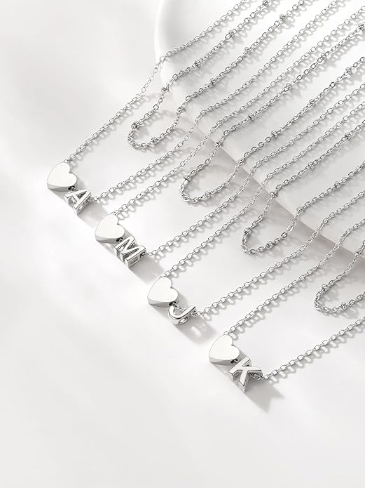FOCALOOK Layered Initial Necklace for Women, 14K Gold Plated Choker Necklaces Stacks with Initial A-Z, Dainty Silver Heart Pendant Necklace Personalized Birthday Women Jewelry