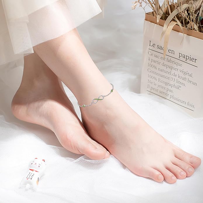 MEDWISE Womens Infinity Anklet Bracelet 925 Sterling Silver Endless Love Symbol Ankle Bracelet Adjustable Plus Size Large Bracelet Gifts for her Mother’s Day Gifts