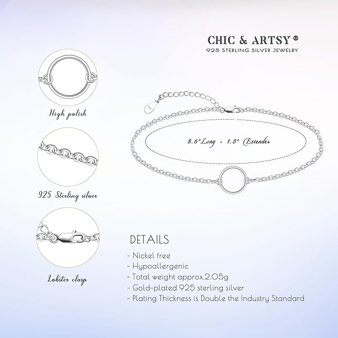 CHIC & ARTSY 925 Sterling Silver Ankle Bracelet Multilayer Anklets for Women Satellite, Star, Cross, Circle, Butterfly, Teardrop, Oval Disk Layered Anklet Beach Jewelry