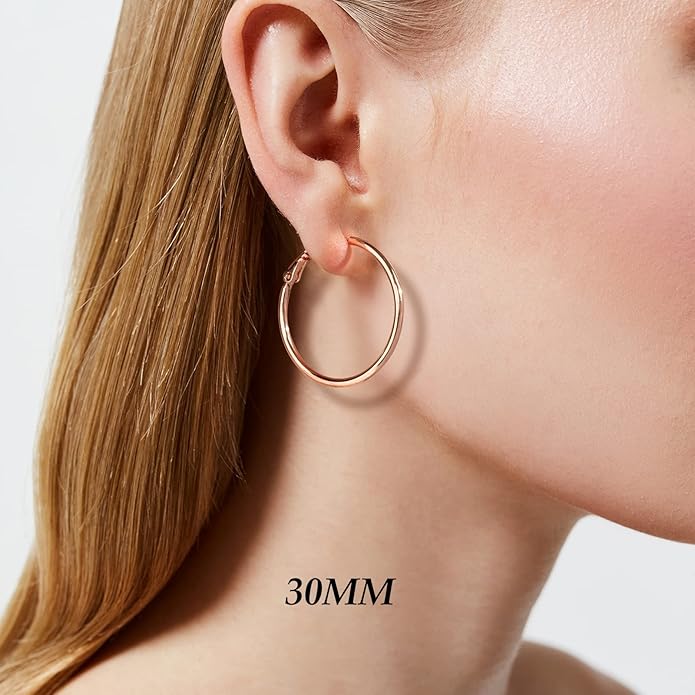 Big Gold Hoop Earrings for Women Hypoallergenic 925 Sterling Silver Post Thin Loop 14K Gold Plated Hoop Earrings Set for Women, 3 Pairs