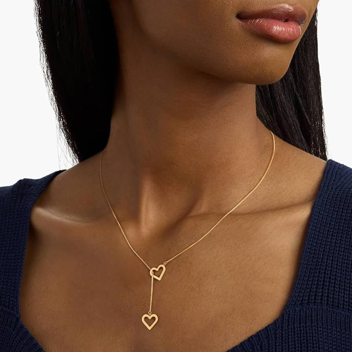 Tewiky Cute Heart Necklace Tiny 14k Gold Heart Pendant Choker Necklaces Small Gold Love Open Heart Chain Necklace for Women Dainty Gold Necklace Gifts for Her