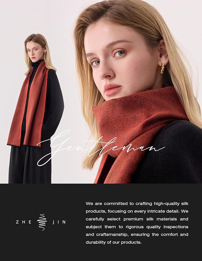 ZHE JIN Luxurious Silk Scarf for Women, Warm Soft Scarves Winter Gift for Her, 100% Brushed Mulberry Silk, Gentleman, 71"x12"
