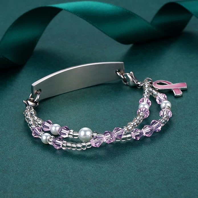 mnmoom 7.5 inch interchangeable Medical id bracelets for Women beads Medical alert bracelets with customize engraving