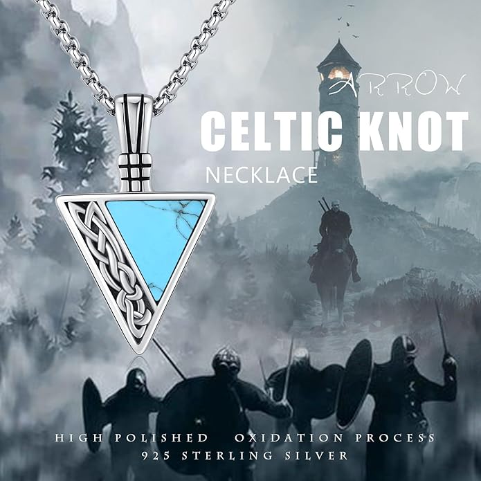 REDSUN Viking Pendant Necklace 925 Sterling Silver Celtic Pendant Abalone/Opal/Onyx/Lapis Lazuli/Turquoise Necklace Viking Amulet Jewelry Gifts for Men Women, with Stainless Steel Chain