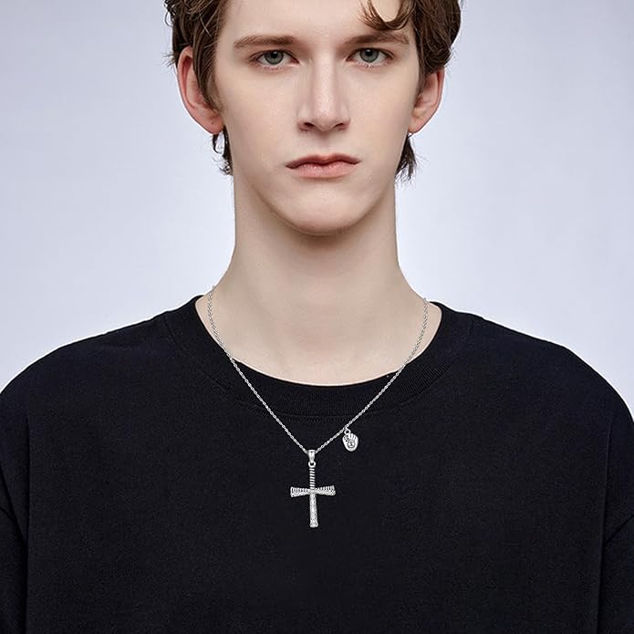 Taioiat Baseball Necklace for Men 925 Sterling Silver Sports Necklace Baseball Cross Necklace Jewelry Gifts for Women Men