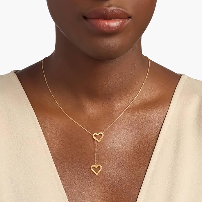Tewiky Cute Heart Necklace Tiny 14k Gold Heart Pendant Choker Necklaces Small Gold Love Open Heart Chain Necklace for Women Dainty Gold Necklace Gifts for Her