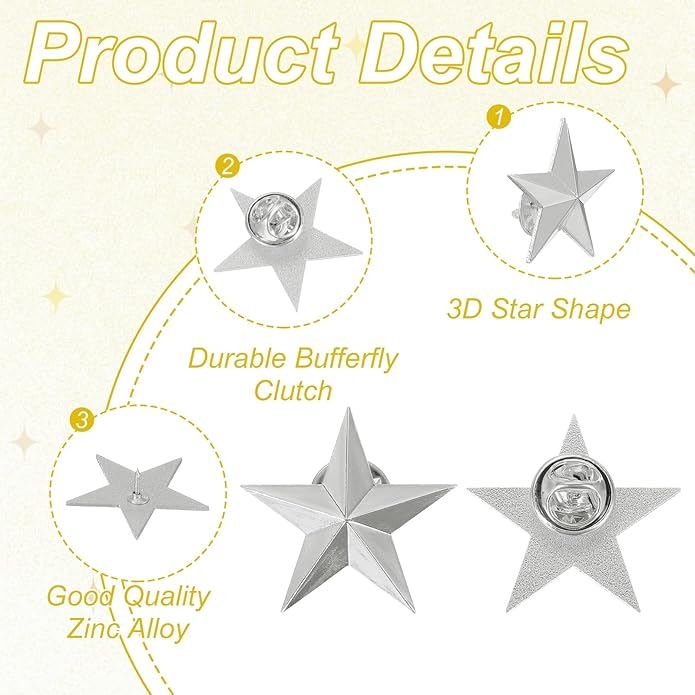 uxcell Star Lapel Pins, Award Pins Star Badge for Men Women Backpacks Hats Jackets Costume Accessories Decorations