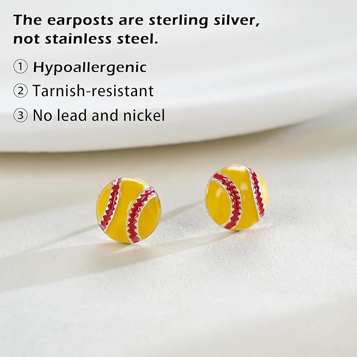 SmileBelle Sterling Silver Sports Earrings, Hypoallergenic Volleyball Earrings, Soccer, Basketball Baseball Softball Stud Jewelry for Women Mom as Game Day Gifts Sports Fan Teen Stuff Accessories