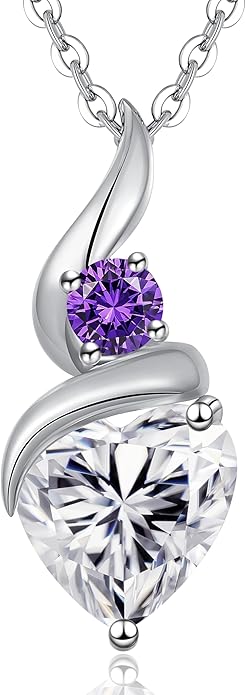 Moissanite Heart Pendant Necklaces for Women, 925 Sterling Silver Necklace with Birthstone, Ideal Anniversary Present or Birthday Christmas Valentine Mothers Day Jewelry Gifts for Mom Wife Her Girlfriend