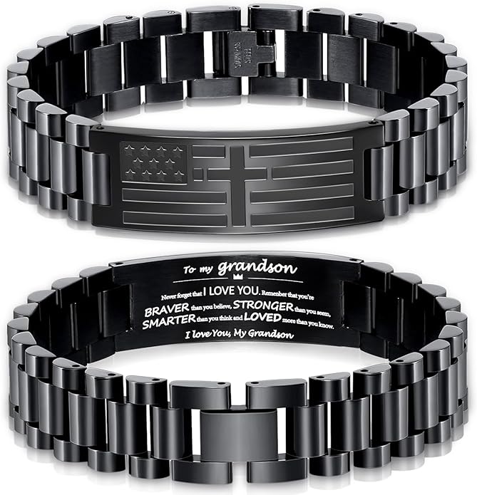 Bracelets for Men American Flag Cross Bible Verse Bracelet Christmas Birthday Christian Gifts for Dad Daddy New Dad,Adjustable Size