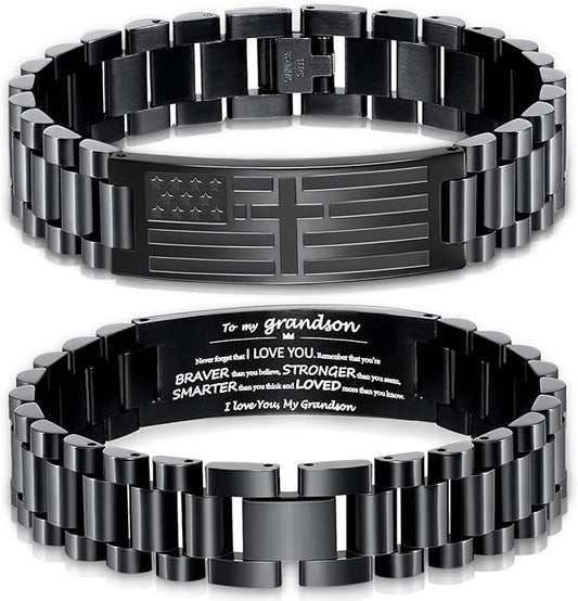 Bracelets for Men American Flag Cross Bible Verse Bracelet Christmas Birthday Christian Gifts for Dad Daddy New Dad,Adjustable Size