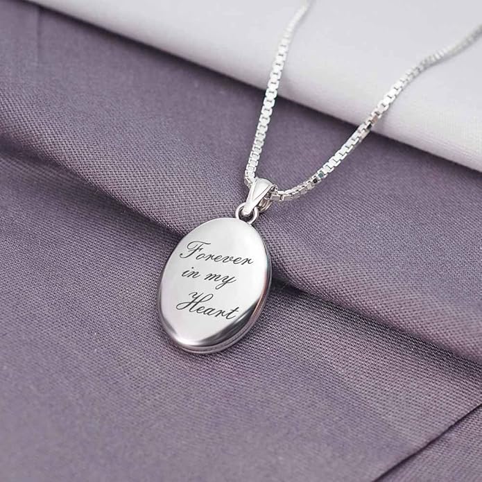 PicturesOnGold.com Sterling Silver & Yellow Gold Filled Oval Forever in My Heart Locket Necklace for Women with 18 Inch Chain