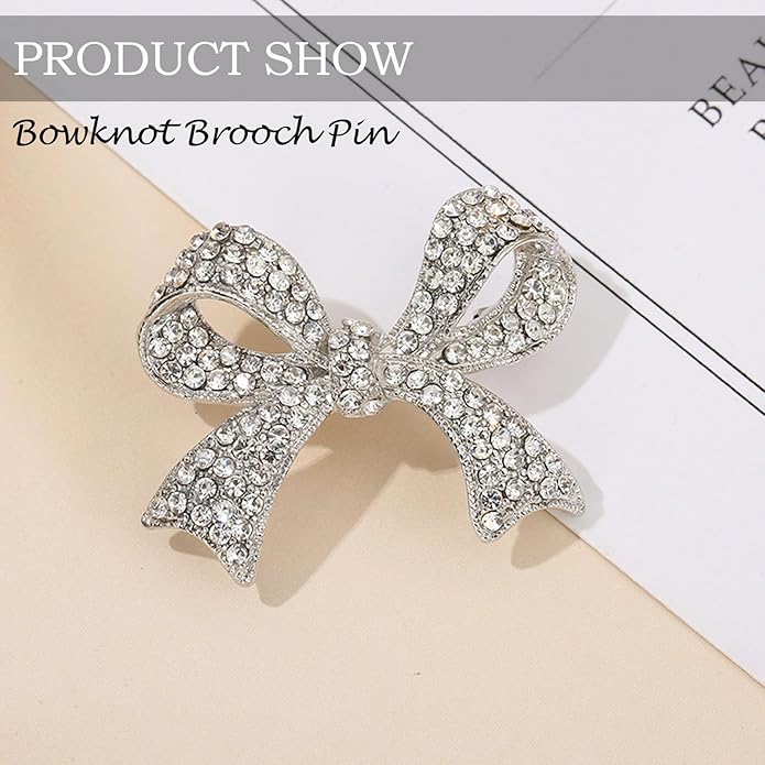 Kprusoian Elegant Crystal Bow Brooch Pin for Women,Vinage Sparkly Rhinestones Brooches Pins Beautiful Lapel Pins Dress Suit Shirt Ceremony Clothes Accessories Jewelry
