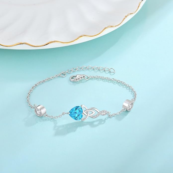 Infinity Celtic Knot Bracelet 925 Sterling Silver Birthstone Bracelet Irish Jewelry Gifts for Women