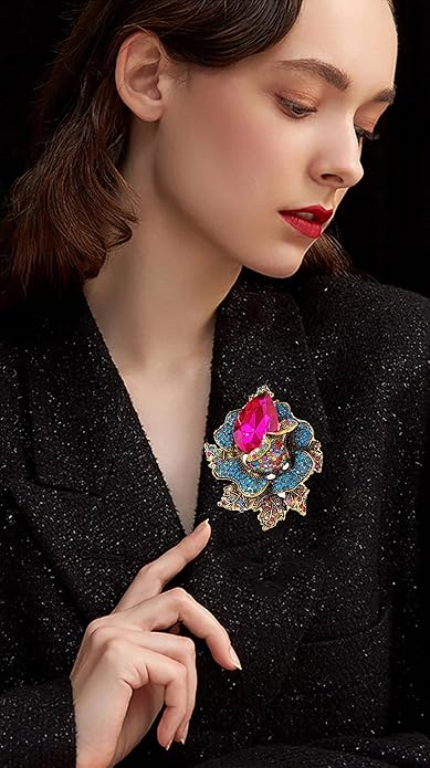 Rhinestone Flower Brooch For Women Crystal Rose Flower Brooch Pin Big Size Rhinestone Crystal Flowers Broochs Stylish Rhinestone Rose Flowers Pin Elegant Clothing Hat Bag Accessories