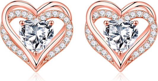 Iefil Birthstone Earrings for Women, 925 Sterling Silver Heart Stud Earrings Birthday Gifts for Women