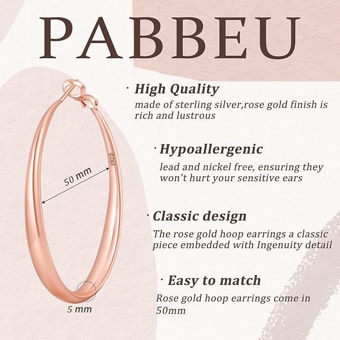 PABBEU S925 SterlingSilver Hoop Earrings Hypoallergenic Silver Hoop Earrings for Women Lightweight Large Sterling Silver Hoops Earring 30/50/70mm