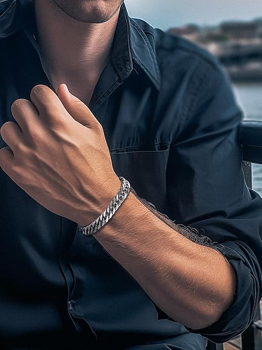 Richsteel Cuban Link Chain Bracelets 8/12/17mm Width Stainless Steel Chain Wrist Bracelets for Men, 7.4/8.2/9 Inch Length Classic Jewelry for Christmas/Valentine's Day/Birthday