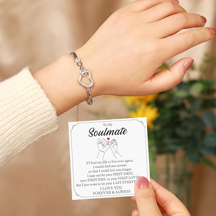 To My Soulmate Bracelet For Women With Heartfelt Message Card & Elegant Box, Bracelet For Girls, Soulmate Birthday, Wedding, Christmas Jewelry Gift From Boyfriend, Husband