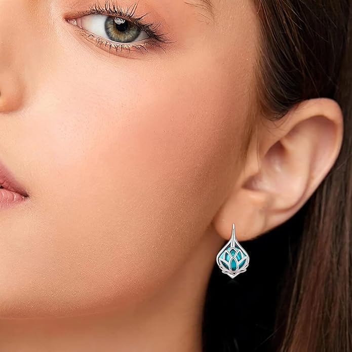 BDL Genuine Turquoise Jewelry for Women, Sterling Silver Earrings and Necklaces for Women, Leverback Dangle Drop Earrings Jewelry…